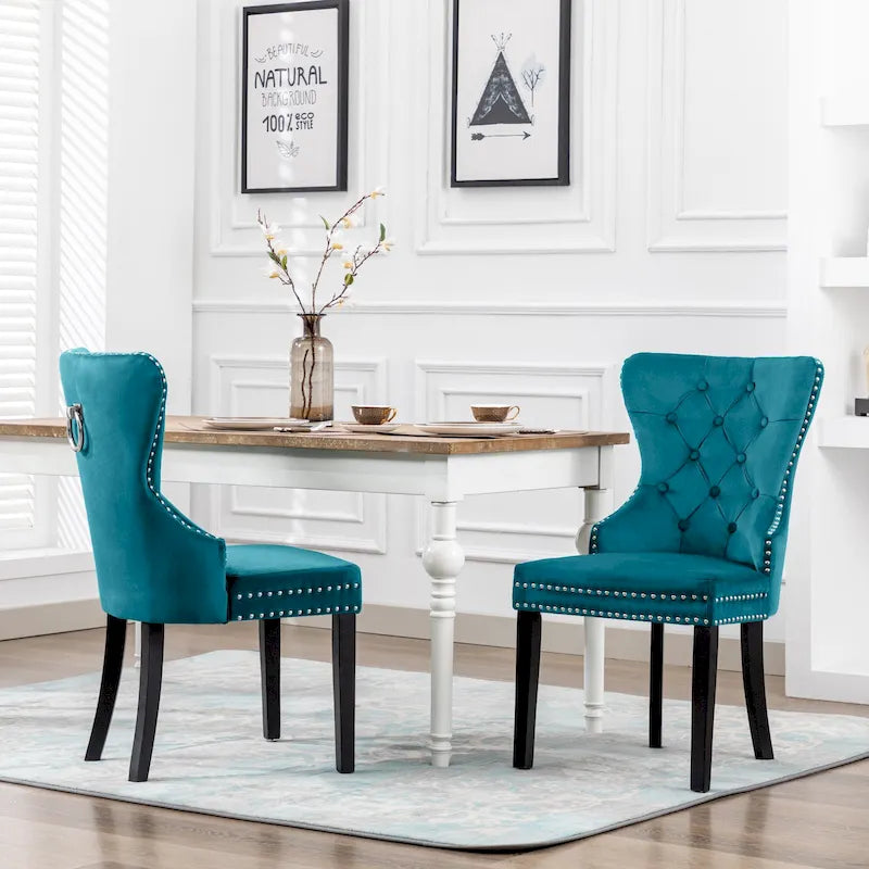 Grandview Tufted Upholstered Dining Chair (Set of 2) with Nailhead Trim and Ring Pull