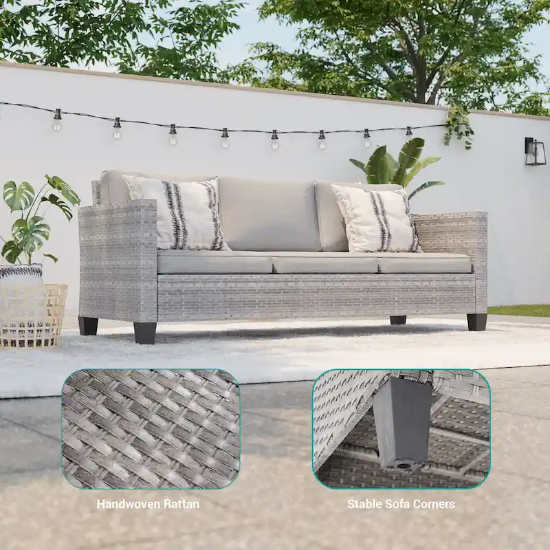 LIVOOSUN 8Pcs Patio Rocking Swivel Chair Sectional Brown Wicker Ottoman Sofa Set