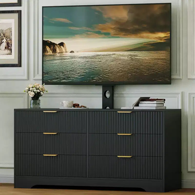 Wood TV Stand with Mount, Entertainment Center with 6 Drawers, Corner Media Console for 3285 Inch TVs, Modern Storage TV Cabinet for Living Room