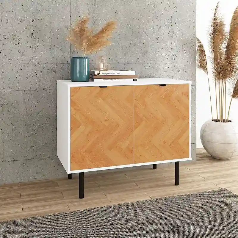 Mid-Century Modern Accent Cabinet with 2 Soft-Close Doors & Shelves, 35.43