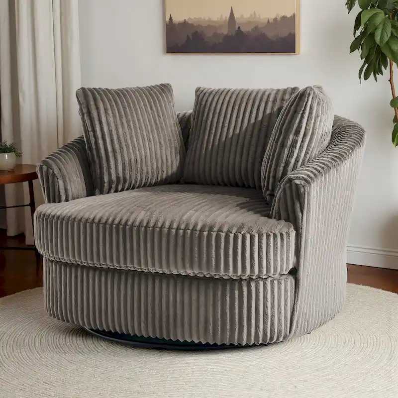 Fauteuil pivotant surdimensionné 43 W en velours côtelé pelucheux avec accoudoirs encastrés