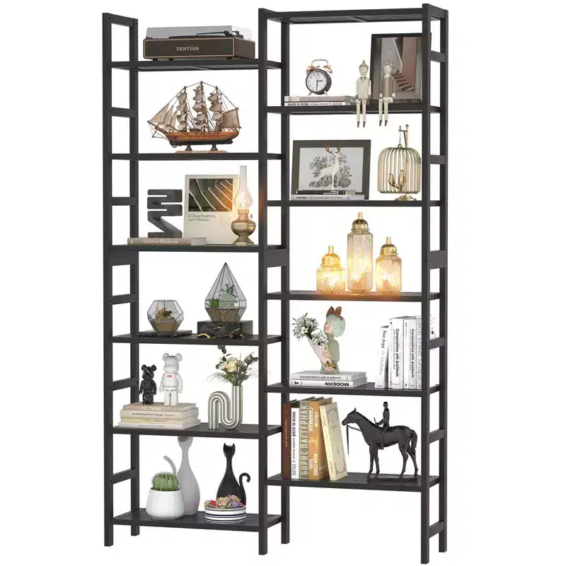 41-In Bookshelf with 12 Open Shelves, Bamboo Display Storage Shelving Unit
