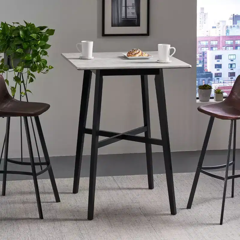 Cement Grey / Grey+Black / Walnut Square Bar Height Dining Table for 2, 4-Leg