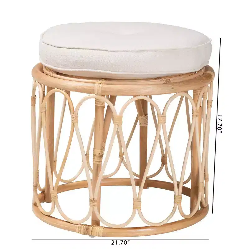 bali & pari Hachiro Natural Rattan Ottoman Footstool: Bohemian Handcrafted, Removable Cushion, No Assembly Required