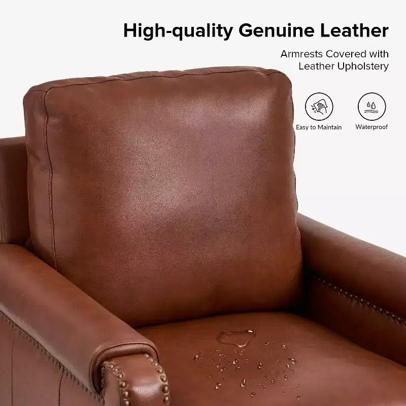Hellmuth Genuine Leather Armchair with Removable Cushion and Nailhead Trims | HULALA HOME