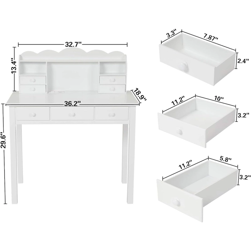 Writing Desk with USB Port Home Office Desk with 7 Drawers
