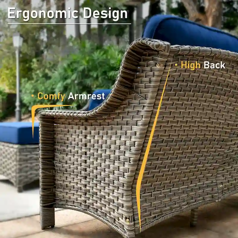 HOOOWOOO 6-piece Wicker Furniture Patio Loveseat Sofa Conversation Set with Swivel Chair