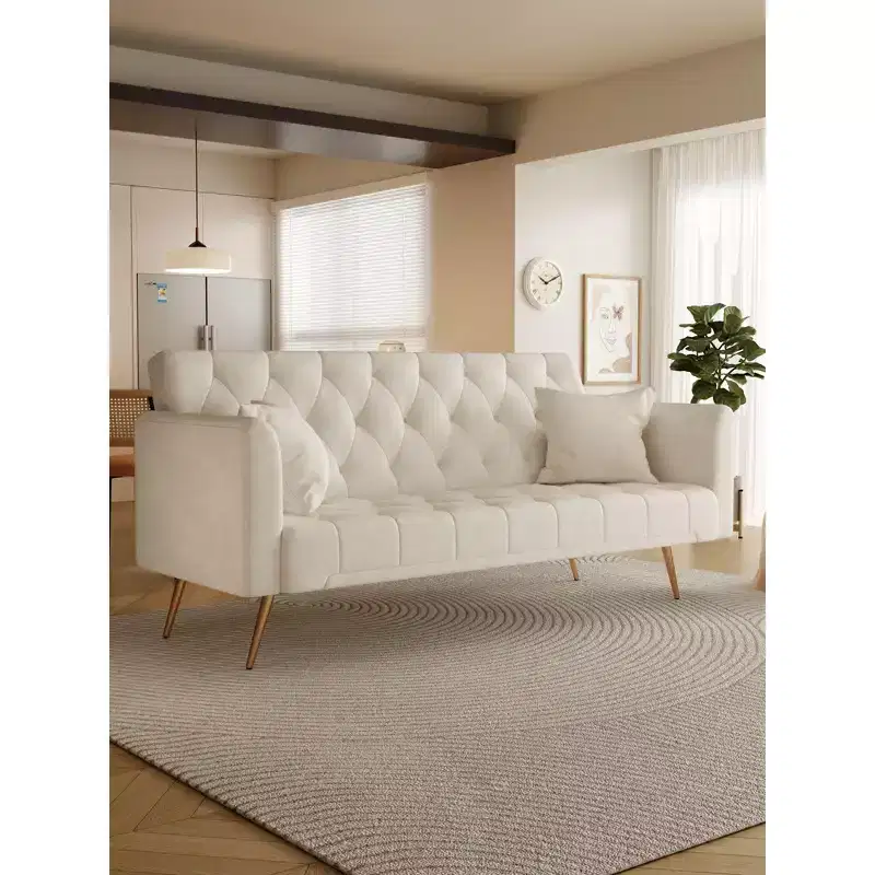 American Style Button Tufted Convertible Sofa Bed with Adjustable Back, Velvet Upholstered Sleeper Couch for Living Room or Apartment