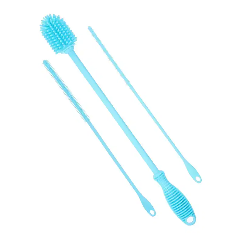 Unique Bargains Silicone Bottle Brush with 2 Straw Brush for Cleaning Narrow Neck Containers Sport Bottles