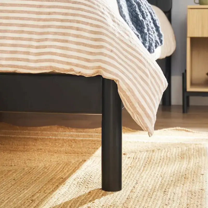 Slatted Headboard Modern King Platform Bed Frame - Wood Slat Support, No Box Spring Needed