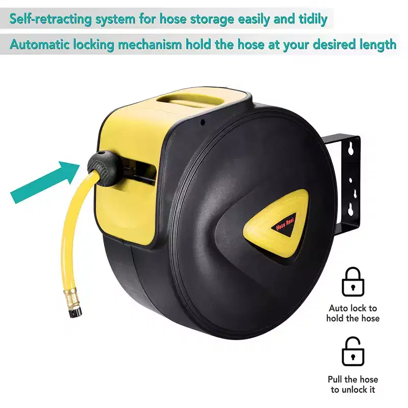 Yescom 3/8 x 65 ft Retractable Air Hose Reel 300 PSI Max Auto Rewind Ceiling / Wall Mount 180 Swivel Air Compressor