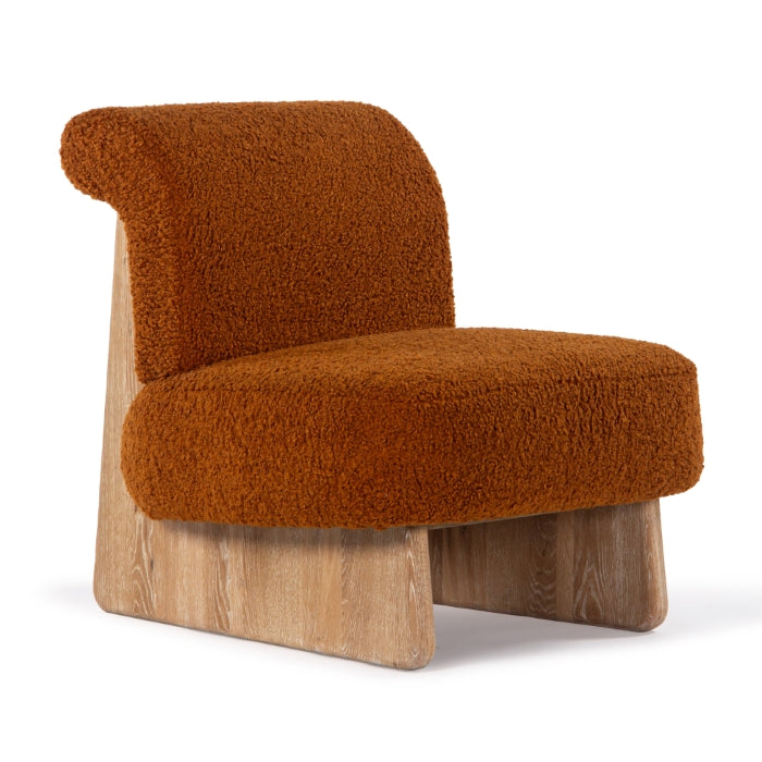 Modern Classic Boucle & Solid Oak Lounge Chair with Sled Base for Living Room or Study