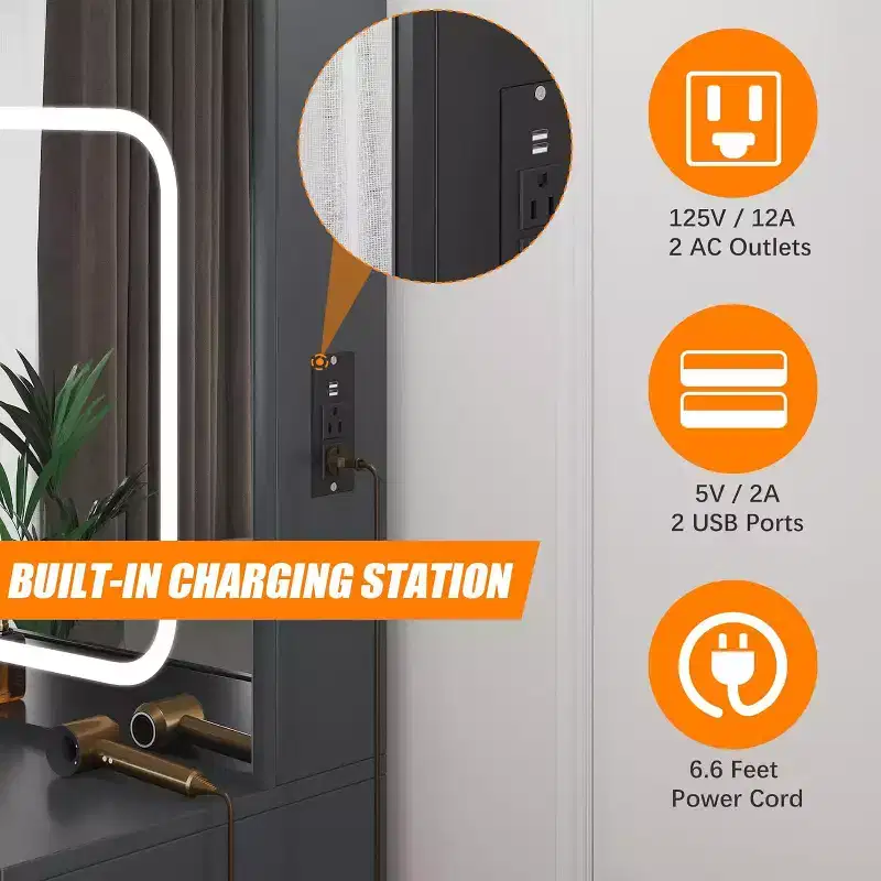Vanity Desk with Lights, Makeup Vanity Desk with Sliding Lighted Mirror, Dressing Table with Drawers