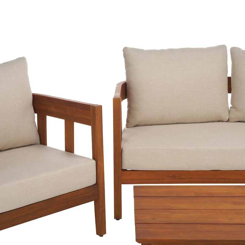 SAFAVIEH Owen 4-Piece Solid Wood Patio Conversation Set - 52W x 30D x 25H