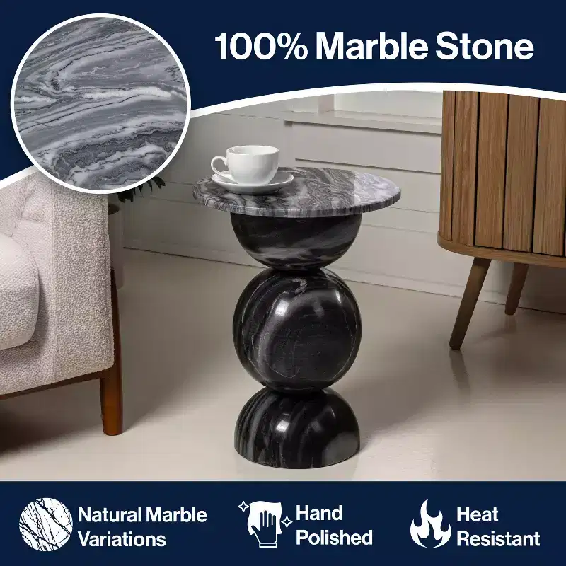 JONATHAN Y Aura 19 Modern Natural Marble Handmade Stacked Round Pedestal End Table