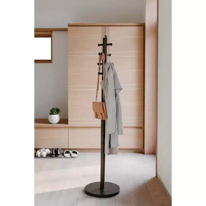 Umbra Wood Pillar Coat Rack Black/Walnut: 8-Hook, Freestanding, Easy Assembly, 66" Tall