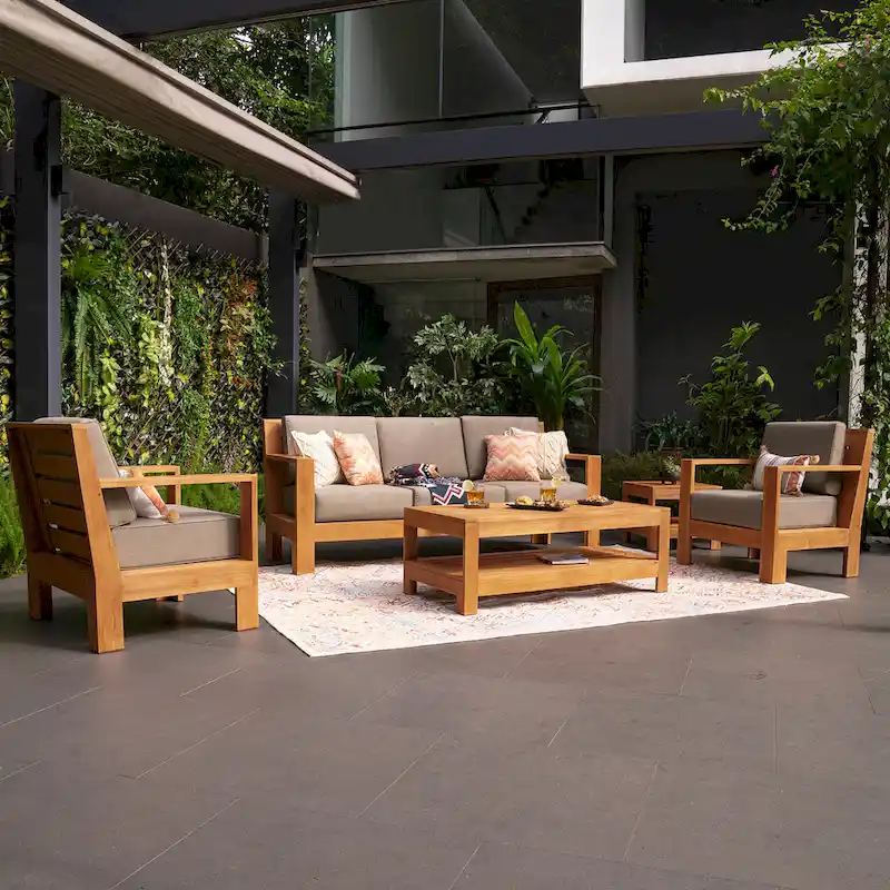 Cambridge Casual Logan 5-Piece Teak Patio Conversation Set with Sunbrella Cushion