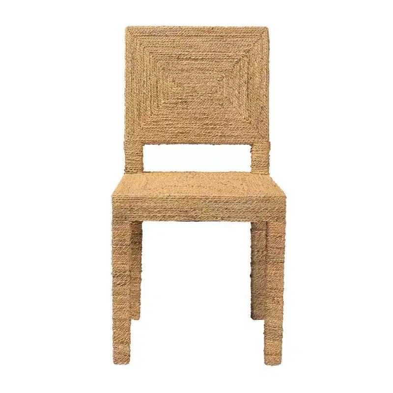 Natural Seagrass and Mahogany Wood Dining Chair, Solid Pattern, No Assembly Required
