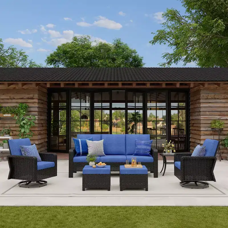GDFStudio Jeremiah Modern 6 Piece Outdoor Rattan Chat Set with Cushions