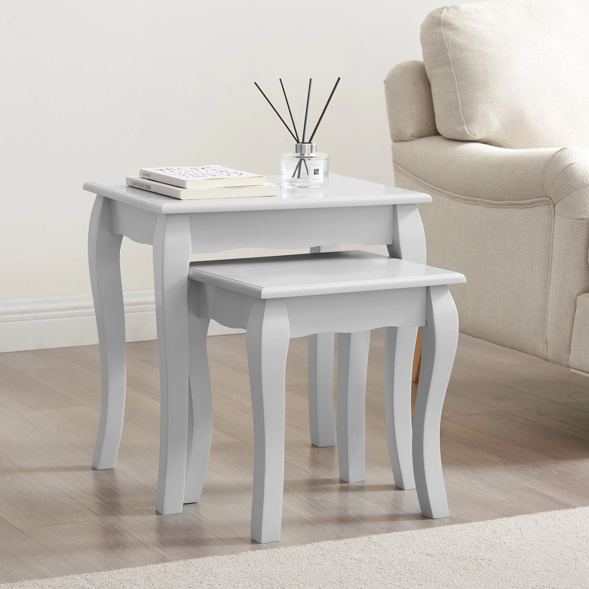 Minimalist Light Grey Painted Side Table with Compact Design for Living Room