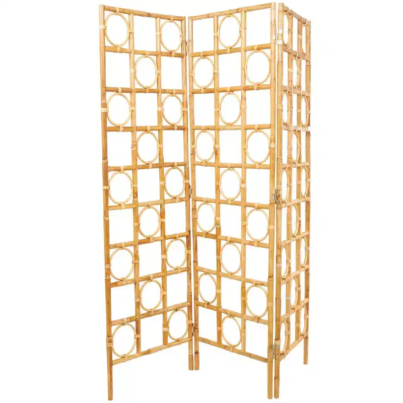 Olivia & May Rattan Handmade Woven 3 Panel Room Divider Screen with Open Frame Design Brown: Nautical Coastal Beach Style, No Assembly Required