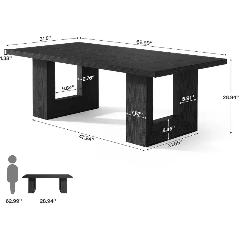 Lantine Home Office Desk, 62.99 Large Farmhouse Executive Desk, Computer Table for Office, Conference Room, Study Room (Black)