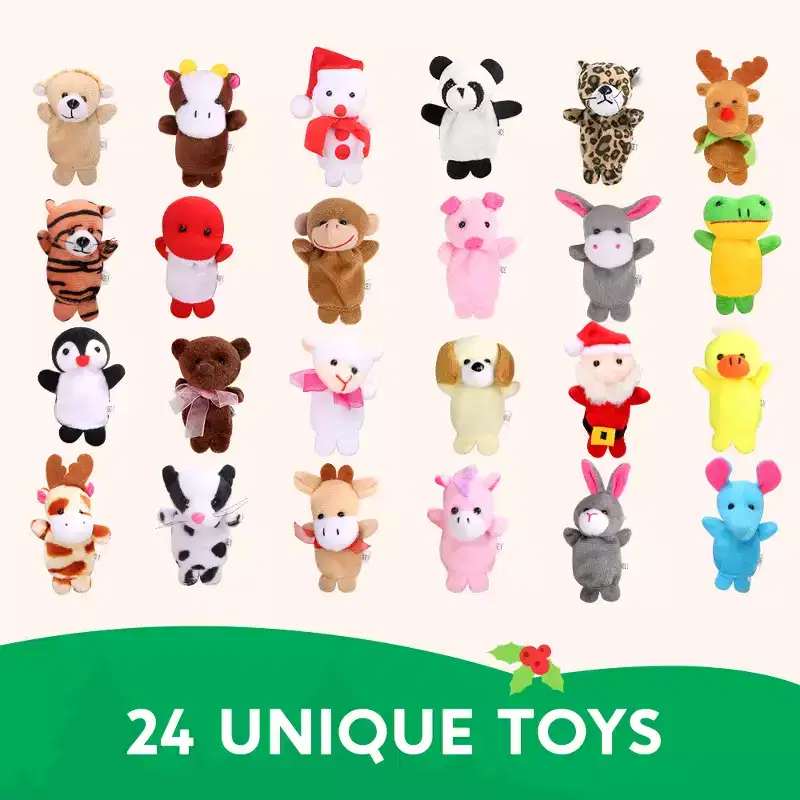 Joyfy 2025 Christmas Advent Calendar  24 Days of Plush Animal Finger Puppets Count Down to Christmas with Daily Puppet Surprises!