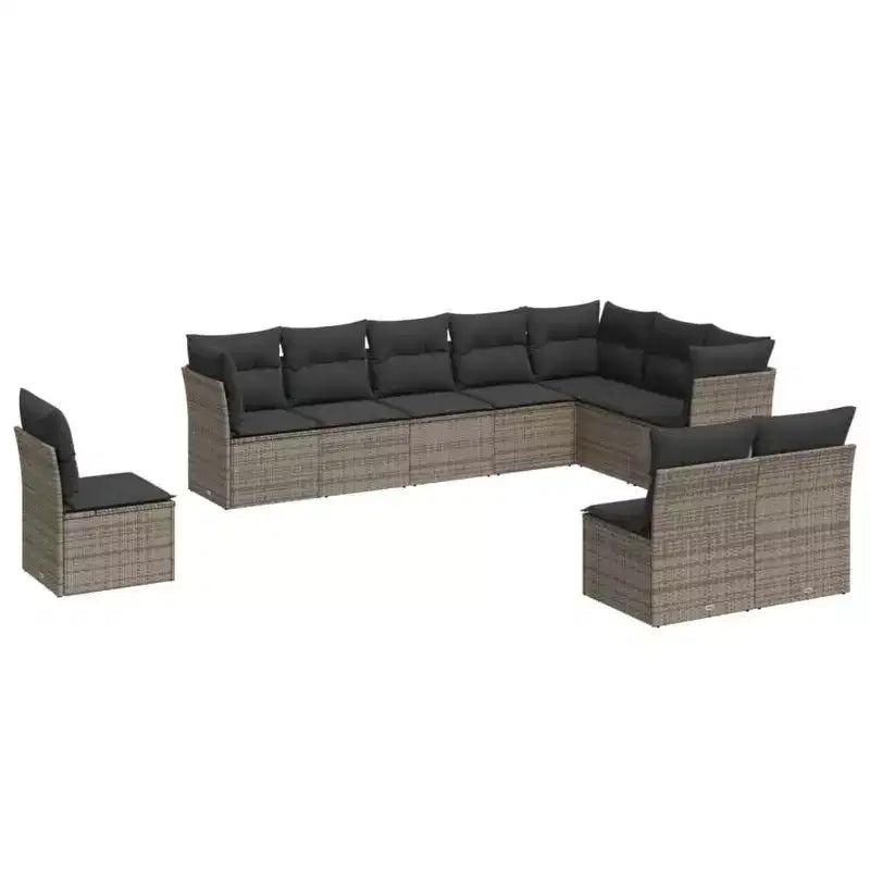 vidaXL 10 Piece Patio Sofa Set with Cushions Black Poly Rattan - Black and Blue Without Table