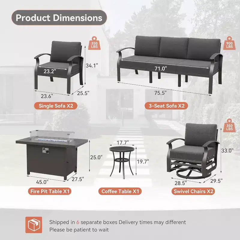 ALAULM Aluminum Patio Furniture Set 10-Seat Modern Metal Outdoor Conversation Sets Fire Pit Table,Swivel Rocking Chair Patio Sofa 5.1inch Cushion