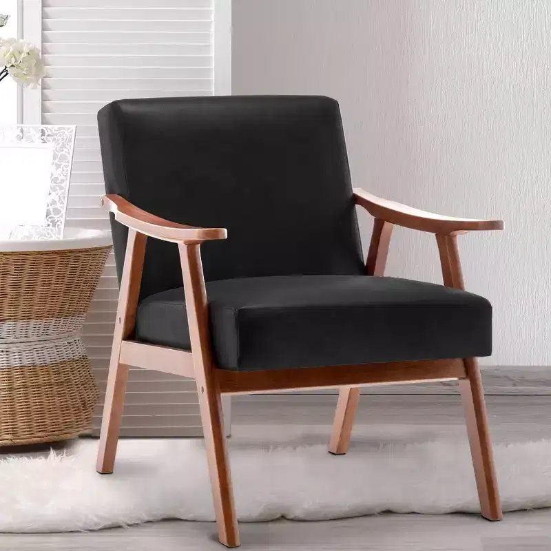 Mid-Century Modern Accent Chair with Solid Wood Frame and Extra-Thick Backrest,Brown