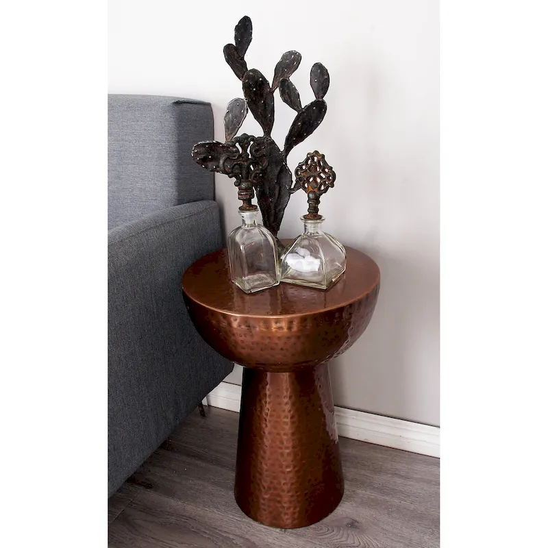 Metal Accent Table with Hammered Design - Bronze or Copper