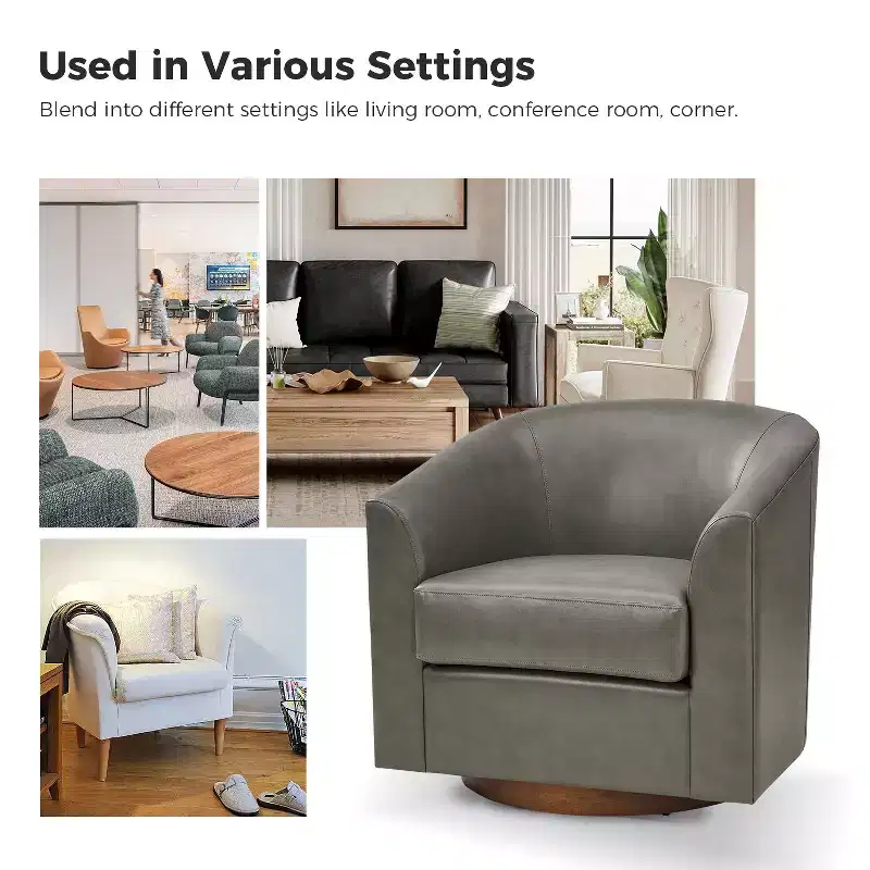 Set of 2 Jessie 30.5 Wide Modern Swivel Barrel Faux Leather Chair with Solid Wood Base|ART OF LIVING DESIGNS