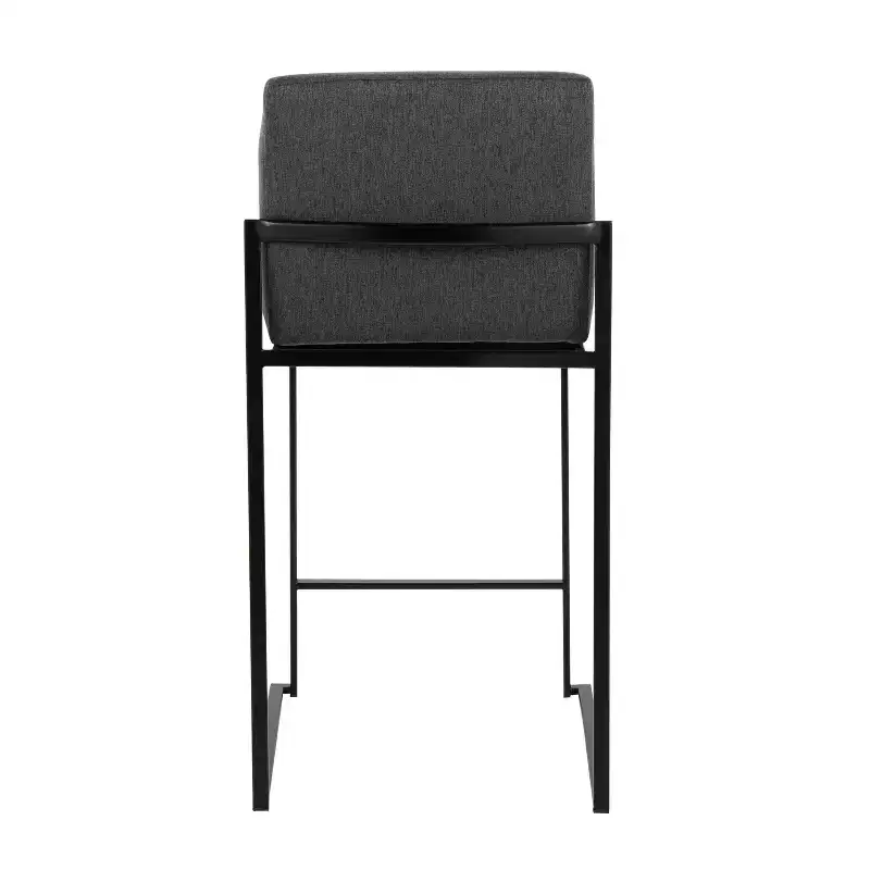 LumiSource Set of 3 Fuji High Back Counter Height Barstools Black Steel/Charcoal
