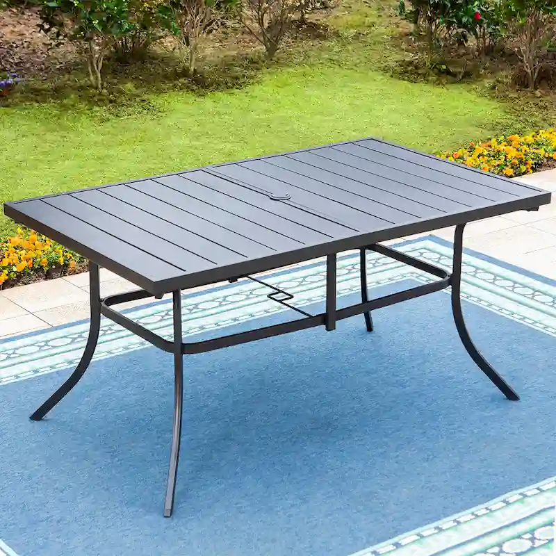 7 Pieces Patio Dining Set, 6 x C Spring Motion Chairs Textilene and 1 Metal Table with 2.6 Umbrella Hole